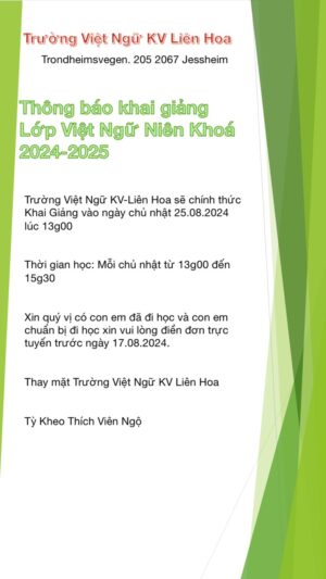 TVN – Thông báo khai giảng lớp việt ngữ niên khóa 2024-2025