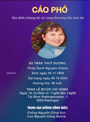 Cáo Phó bà Trần thùy Hương